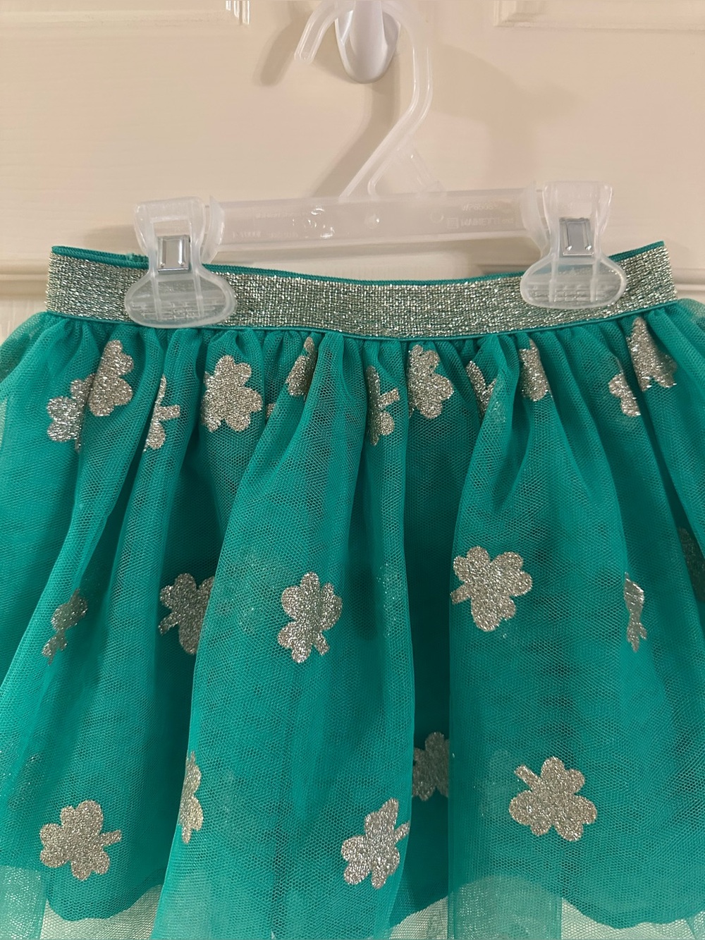 Teal Tulle Skirt with Silver Glitter Flowers